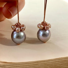 Load image into Gallery viewer, Silver &amp; Pink Pearls 14kRGF Threaders