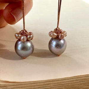 Silver & Pink Pearls 14kRGF Threaders