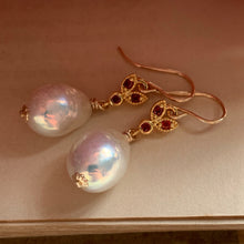 Load image into Gallery viewer, AAA White Edison Pearls &amp; Red Bee 14k Gold Filled Earrings