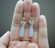 Load image into Gallery viewer, Custom-Cut Type A Lavender Jade Drops, Silver Diamonds, Gemstones 14kGF Earrings