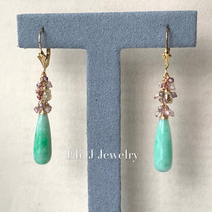 Eli. J Exclusive: Mint Green Type A Jade Drops, Yellow Sapphire, Spinel 14kGF Earrings