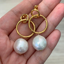 Load image into Gallery viewer, White Kasumi Pearls on Big Gold Hoops