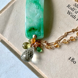 One-of-a-kind Type A Old Mine Jade & Gems 14kGF Bracelet