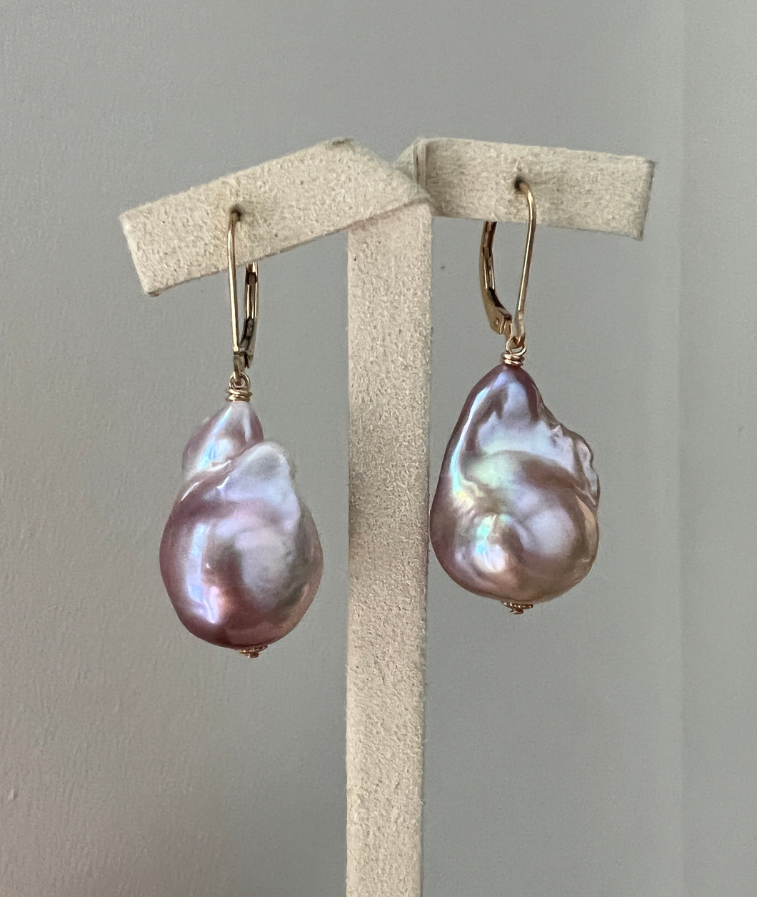 Pink-Purple Rainbow Baroque Pearls on Interchangeable 14kGF Earringd