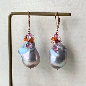 AAA Dark Silver Baroque Pearls & Gems 14kRGF Earrings