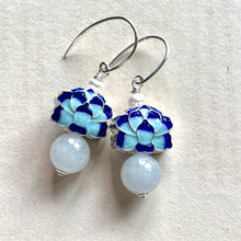 Load image into Gallery viewer, Blue Lotus Cloisonne &amp; Light Green Jade 925 Earrings
