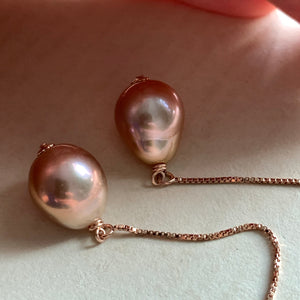 Copper-Pink AAA Edison Pearls 14kRGF Threaders