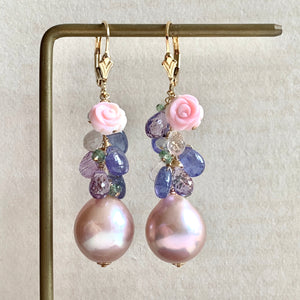 Pink Edison Pearls & Gemstone Drops 14kGF Earrings
