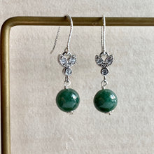 Load image into Gallery viewer, Deep Green Jade &amp; Silver Bees 925 Earrings