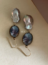 Load image into Gallery viewer, Silver Baroque Pearls Vtg 50s Gems 14kGF Earrings