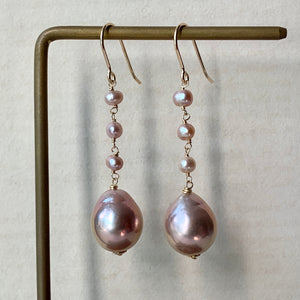 AAA Pink Edison Pearls, Baby Freshwater Pink Pearls 14kRGF Earrings