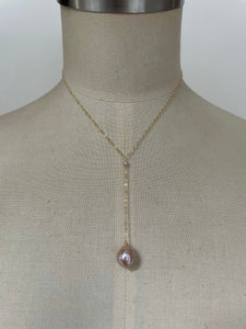 Peach-Pink Y Necklace 14KGF