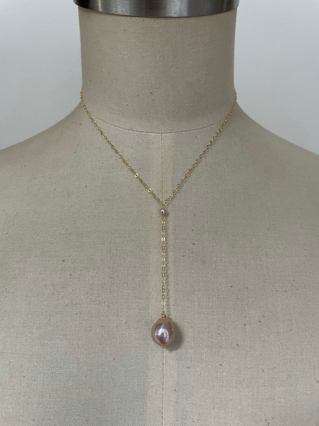 Peach-Pink Y Necklace 14KGF