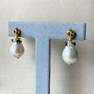 White Freshwater, B & W Gemstones Knot Studs 14kGF