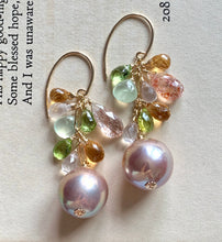 Load image into Gallery viewer, Aurora Pink Edison Pearls Citrine Prehnite Sunstone 14k GF Earrings
