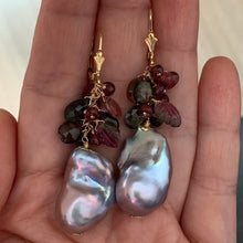 Load image into Gallery viewer, Elegance- AAA Dark Silver Baroque Pearls, Tourmaline 14k Gold Filled