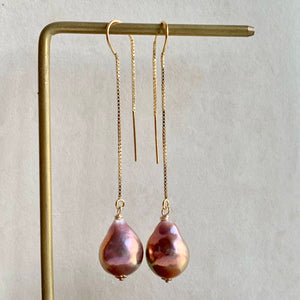 Rainbow Pink Edison Pearls 14k Gold Filled Threaders
