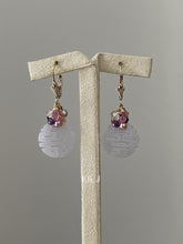 Load image into Gallery viewer, Lavender 喜喜Double Happiness Jade, Pink Sapphire, Amethyst 14KGF Earrings