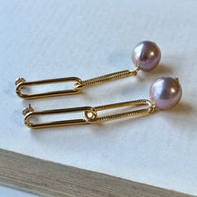 Load image into Gallery viewer, Large Dusty Rainbow Pink Edison Pearls Gold Plated Statement Textured Link Studs