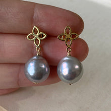 Load image into Gallery viewer, Silver Baroque Pearl on Gold Fleur-de-Lis Studs