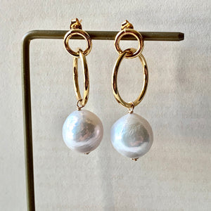 White Kasumi Pearls on Big Gold Hoops