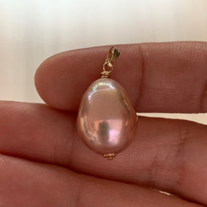 Large Peach Edison Pearl 14k Gold Filled Pendant