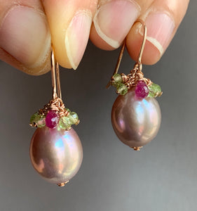 Lavender Pearls, Peridot & Pink Sapphire on 14k Rose Gold Filled