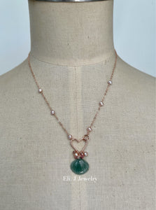 Eli. J Exclusive: Bluish-Green Jade Shell & RGF Heart Necklace