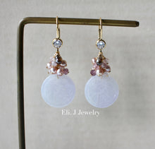 Load image into Gallery viewer, Exclusive: 福 Blessings Type A Lavender Jadeite, Brown Diamonds &amp; Gemstones 14kGF Earrings