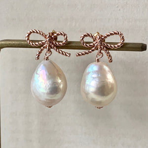 White Baroque Pearls (Medium) Rose Gold Ribbons