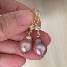 Load image into Gallery viewer, Pink Drop Edison Pearls &amp; Zirconia Clover 14k GF