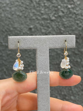 Load image into Gallery viewer, Exclusive to Eli. J: Teal Blue-Green Jade Shells, Rainbow Moonstone &amp; Pearls Earrings