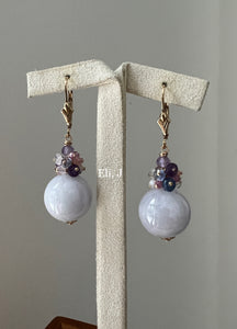 Rare, Large Lavender Jade Balls & Pink/Purple Gemstones 14kGF Earrings