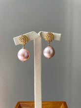 Load image into Gallery viewer, Large Peach-Pink Edison Pearls on Rope Studs 14kGF Earrings