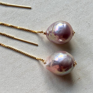 Lilac Pink Unicorn Edison Pearls 14kGF Threaders