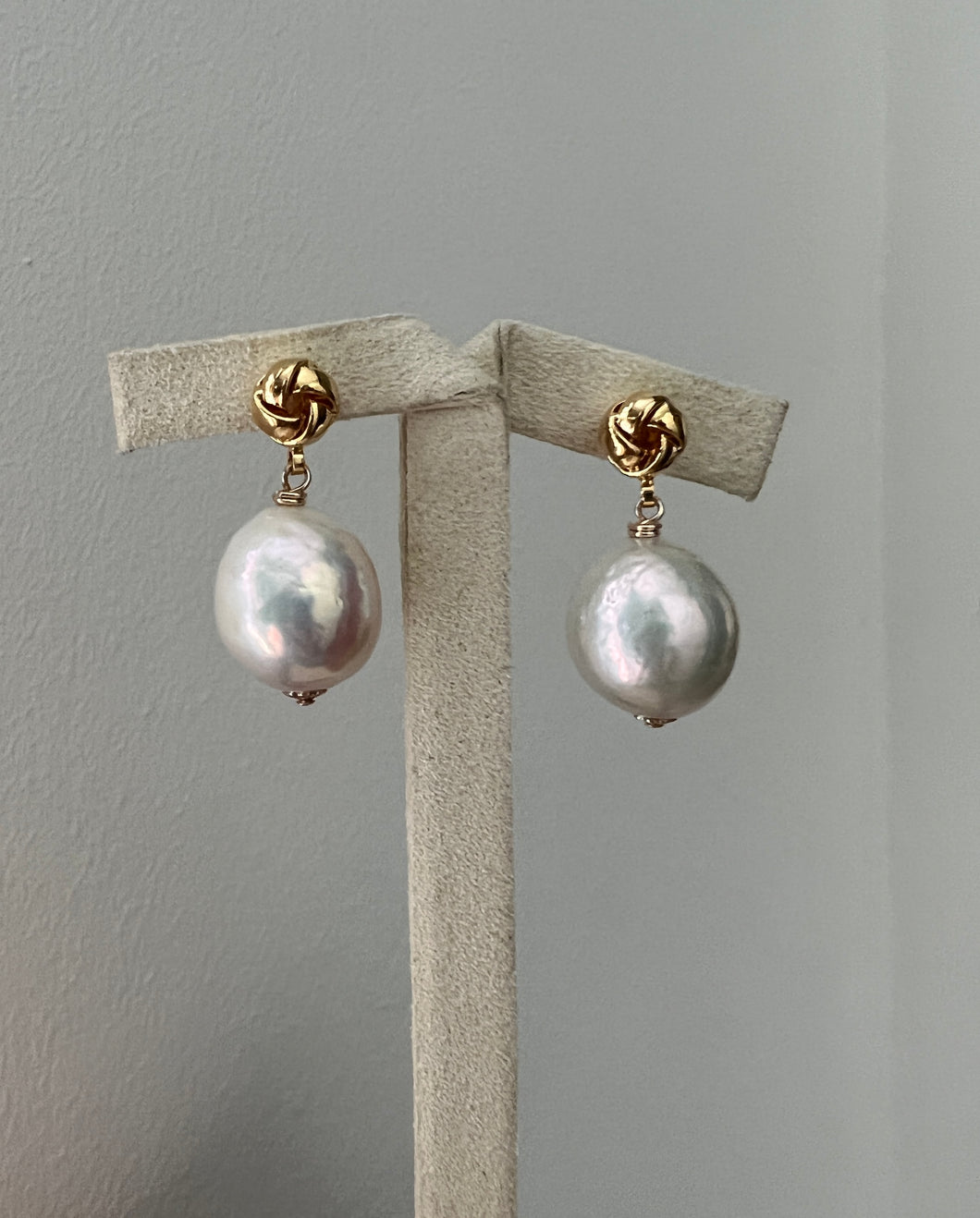 Ivory Rainbow Pearls on Knot Studs