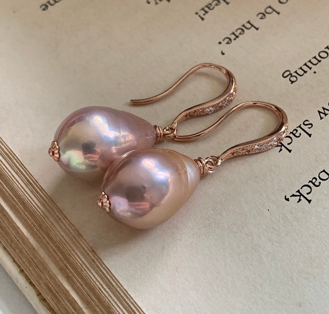 Pretty Pink Edison Pearls Rose Gold Earrings