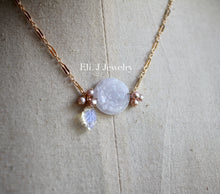 Load image into Gallery viewer, Exclusive: Peony Lavender Type A Jade, Pearls, Rainbow Moonstone 14kGF Necklace