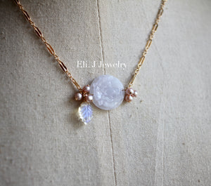 Exclusive: Peony Lavender Type A Jade, Pearls, Rainbow Moonstone 14kGF Necklace