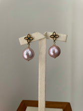 Load image into Gallery viewer, Large Champagne Pink Edison Pearls on Fleur-de-Lis Studs 14kGF