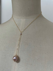 Peach-Pink Y Necklace 14KGF