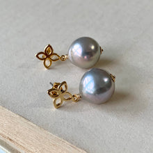 Load image into Gallery viewer, Silver Baroque Pearl on Gold Fleur-de-Lis Studs