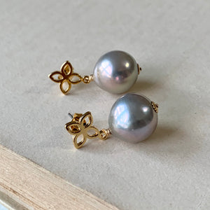 Silver Baroque Pearl on Gold Fleur-de-Lis Studs