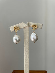 Ivory Baroque Pearls on Rose Studs