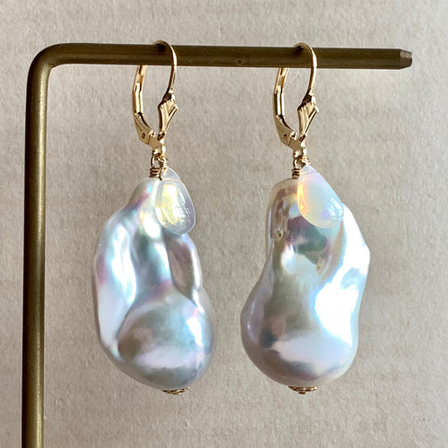 AAA White Baroque Pearl & Opal 14kGF Earrings
