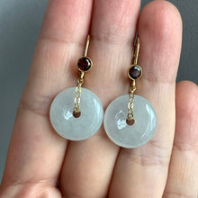 Load image into Gallery viewer, White Type A Jade Donuts, Garnet 14kGF Leverback Earrings