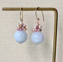 Load image into Gallery viewer, Big Lavender Jade Balls, Gems &amp; Pearl 14kGF Earrings