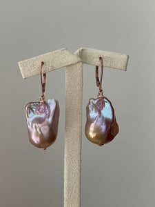 Lavender-Peach AAA Baroque Pearls & Pink Zircon 14kRGF Earrings