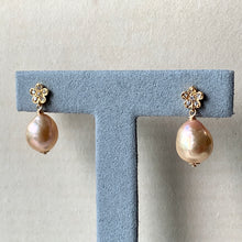 Load image into Gallery viewer, Orange-Peach Edison Pearls on Flower Studs 14kGF
