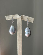 Load image into Gallery viewer, Silver Pearls on CZ Hoops